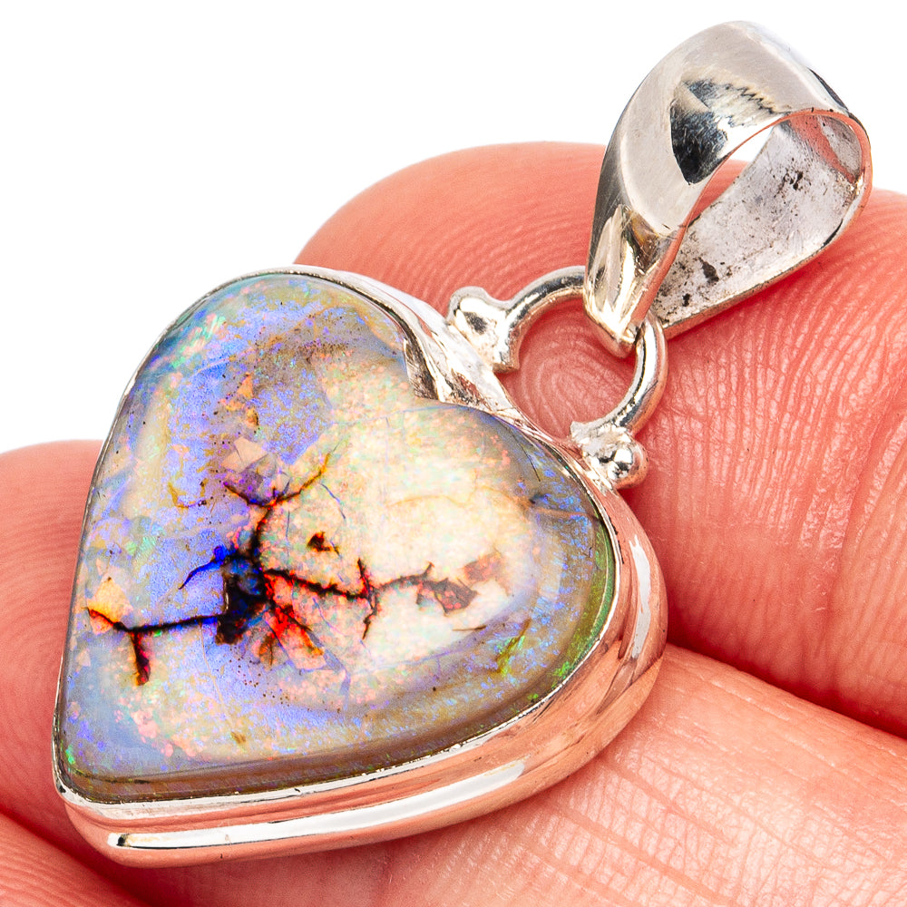 Rare Sterling Opal Heart Pendants 1 1/4" (925 Sterling Silver) P43235