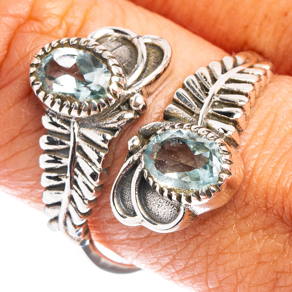 Faceted Blue Topaz Ring Size 9 Adjustable (.925 Sterling Silver)