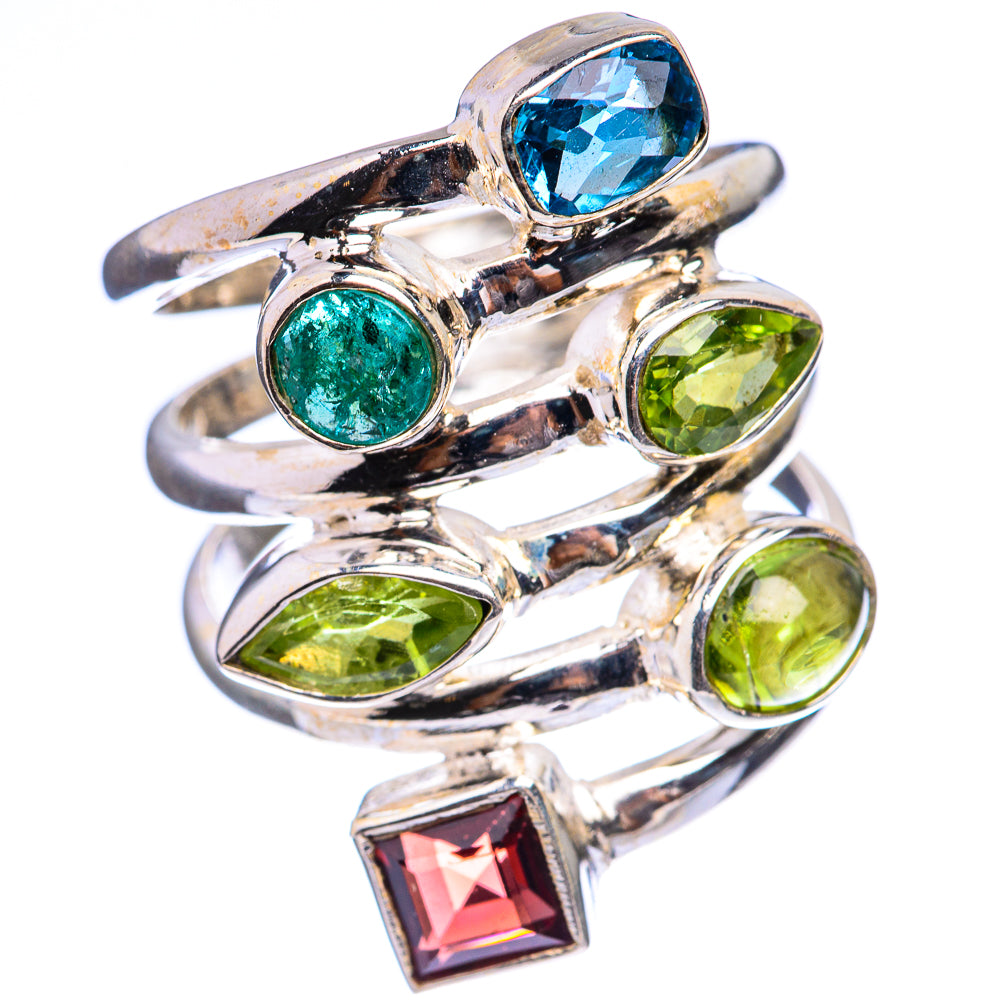 Blue Topaz, Peridot, Zambian Emerald, Garnet Ring Size 6.5 (925 Sterling Silver) R142828