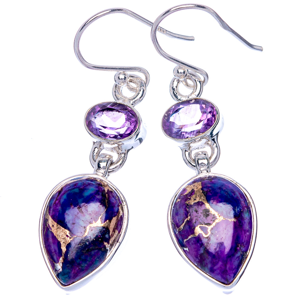 Purple Copper Composite Turquoise, Amethyst Earrings 1 5/8" (925 Sterling Silver) E433059