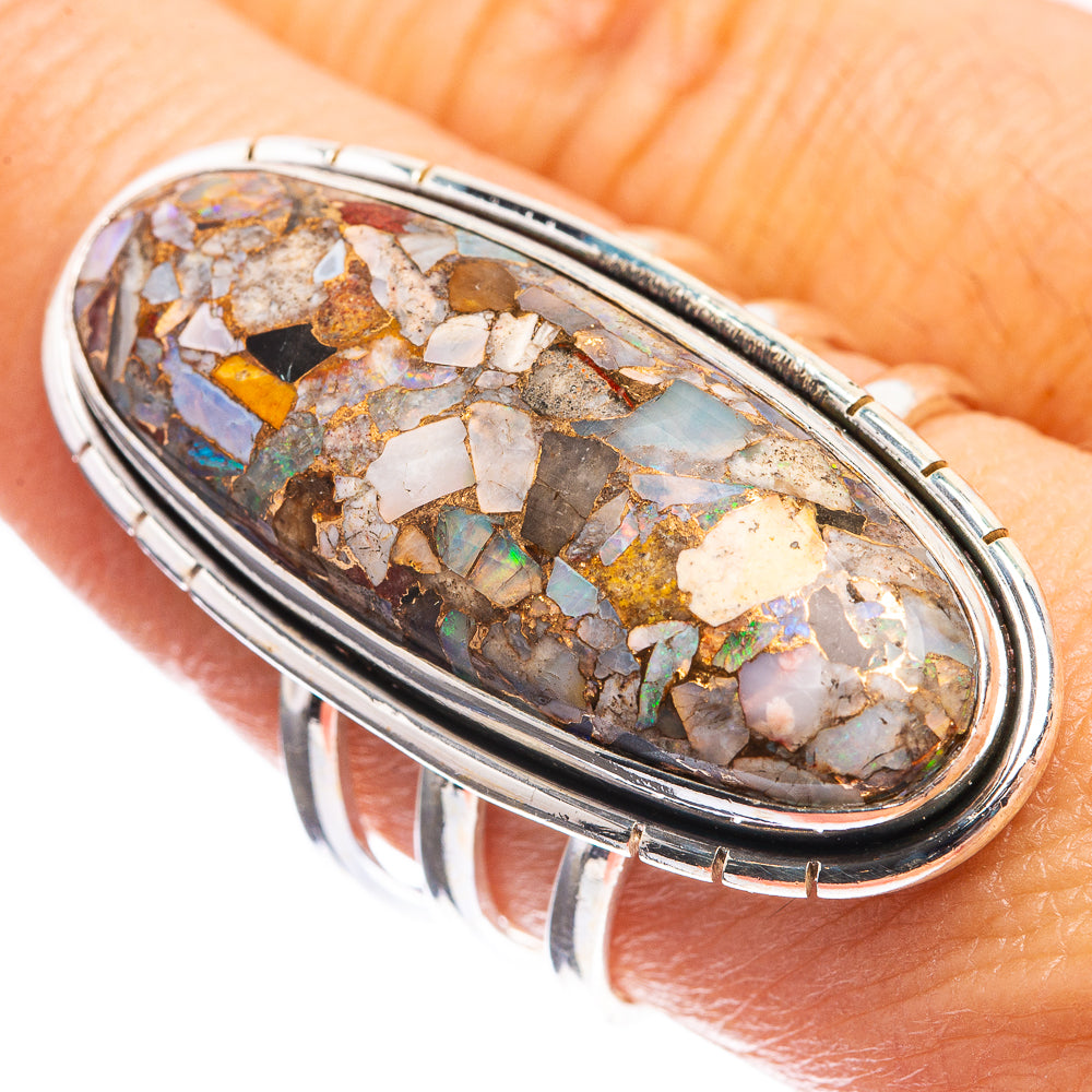 Large Copper Composite Rainbow Moonstone Ring Size 8.5 (925 Sterling Silver) R143034