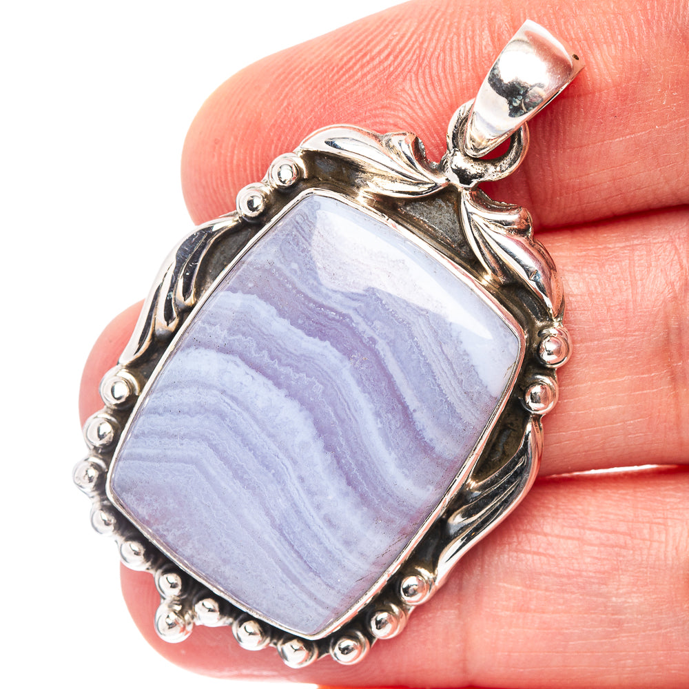 Premium Blue Lace Agate Pendant 1 7/8" (.925 Sterling Silver)