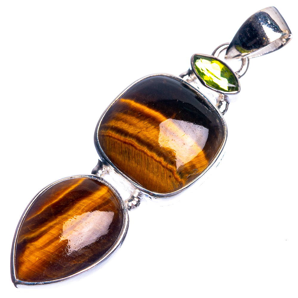 Tiger Eye, Peridot 925 Sterling Silver Pendant 2 1/8"