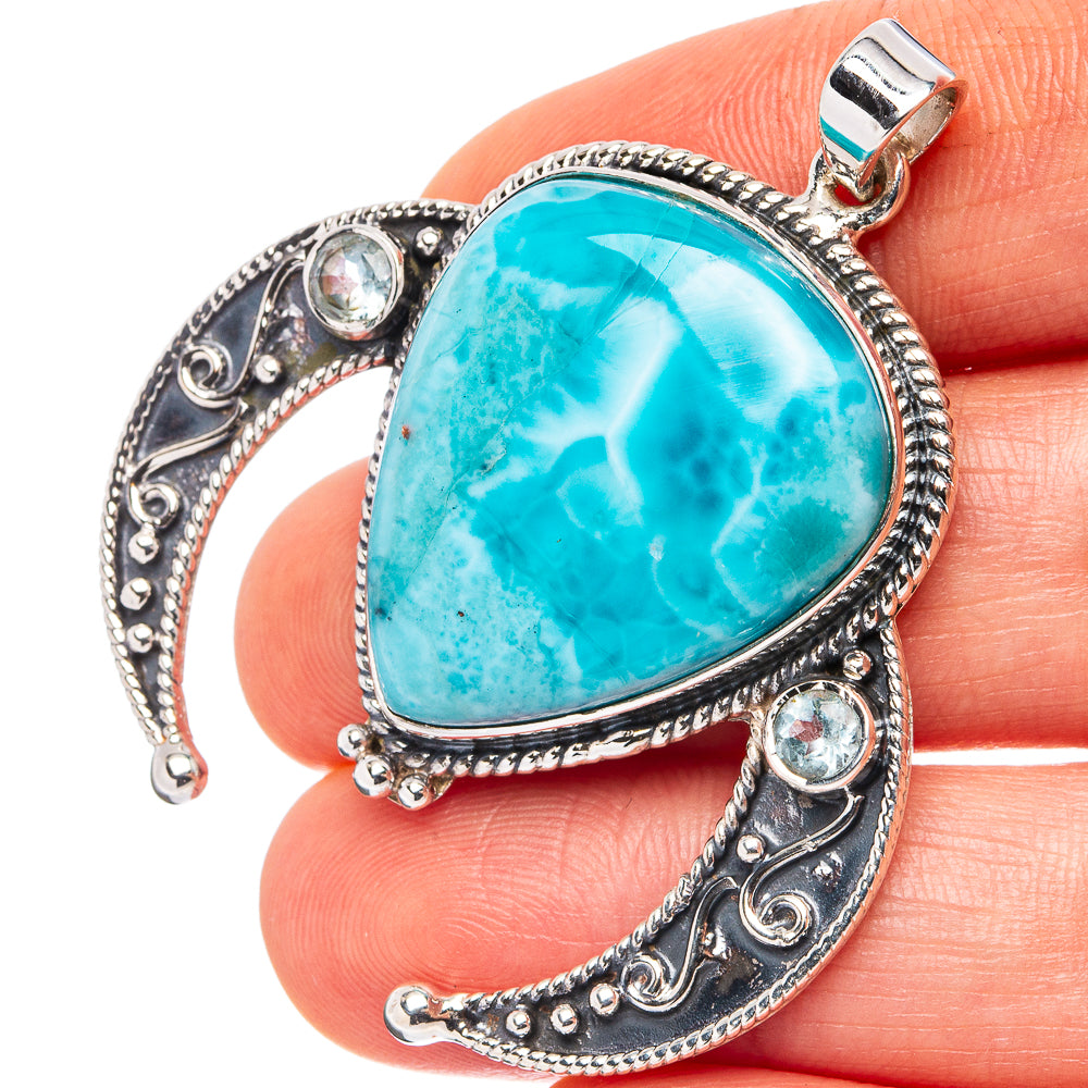 Signature Larimar, Blue Topaz Pendant 1 7/8" (.925 Sterling Silver)