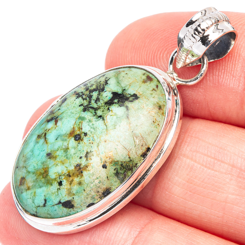 African Turquoise Jasper Pendant 1 5/8" (925 Sterling Silver) P44493