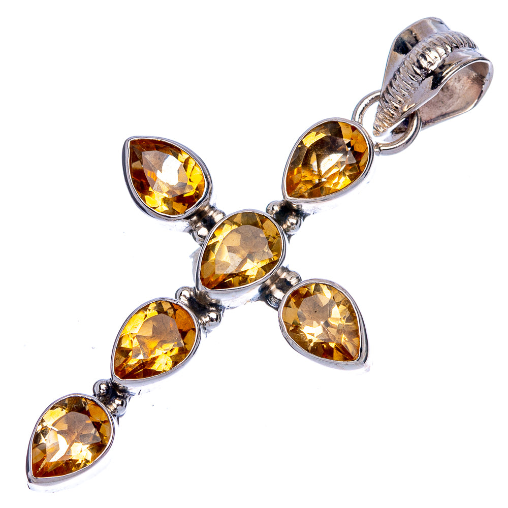 Citrine Cross Pendant 1 7/8" (925 Sterling Silver) P40294
