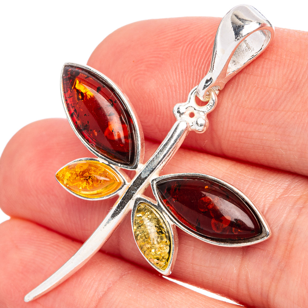 Baltic Amber Dragonfly Pendant 1 3/4" (.925 Sterling Silver)