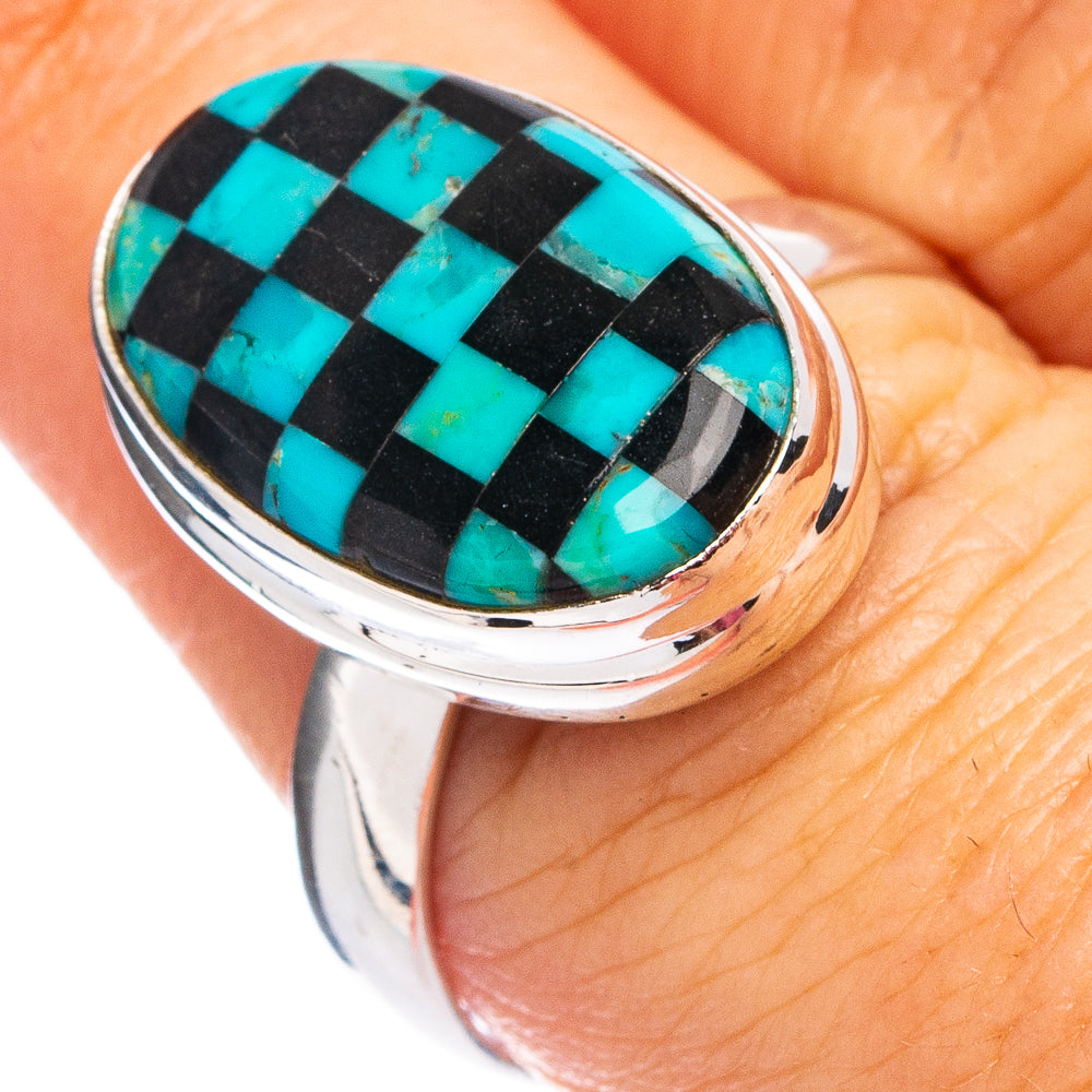 Rare Kingman Turquoise Black Onyx Ring Size 8.25 (.925 Sterling Silver)