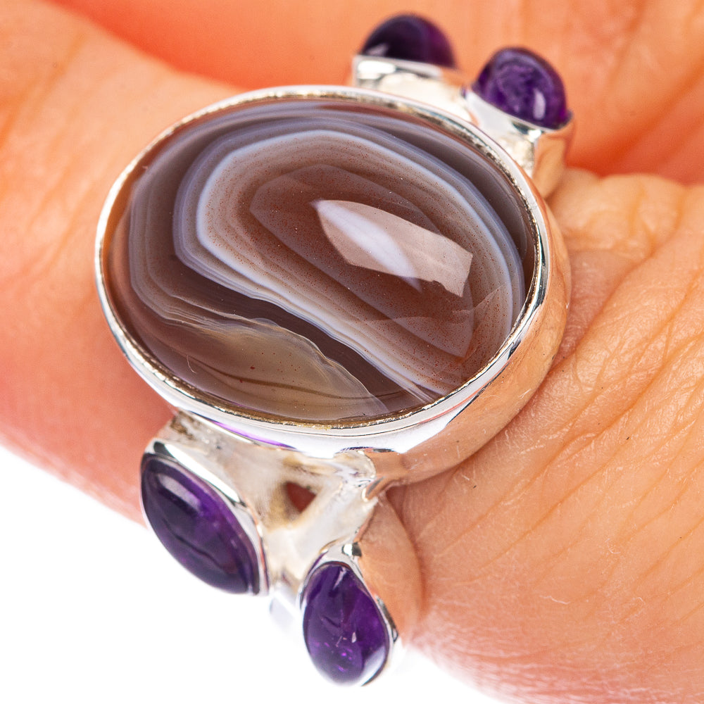 Botswana Agate, Amethyst Ring Size 6.25 (925 Sterling Silver) R144712