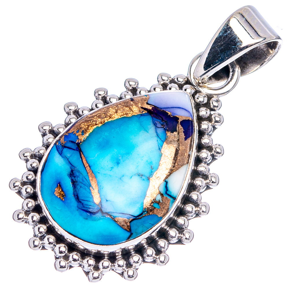 Ice Blue Dahlia Mohave Turquoise Pendant 1 3/8" (.925 Sterling Silver)
