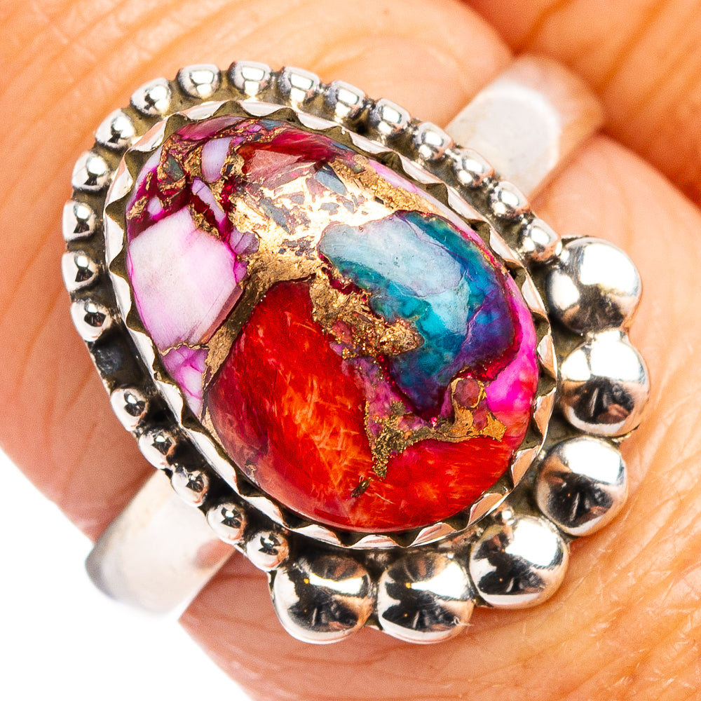 Pink Dahlia Mohave Turquoise Ring Size 7.75 (.925 Sterling Silver)