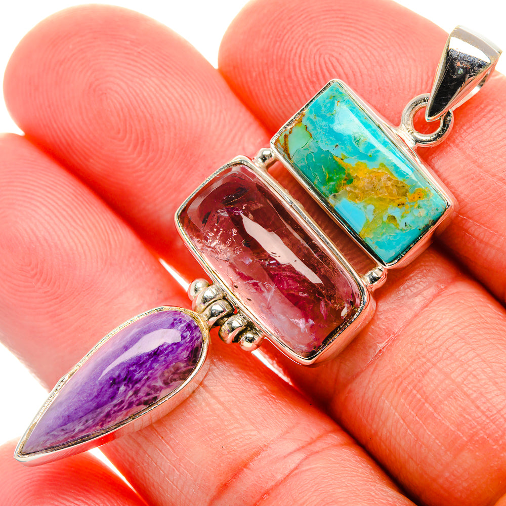 Mohave Kingman Turquoise, Amethyst, Charoite Pendant 2 1/4" (925 Sterling Silver) PD38239