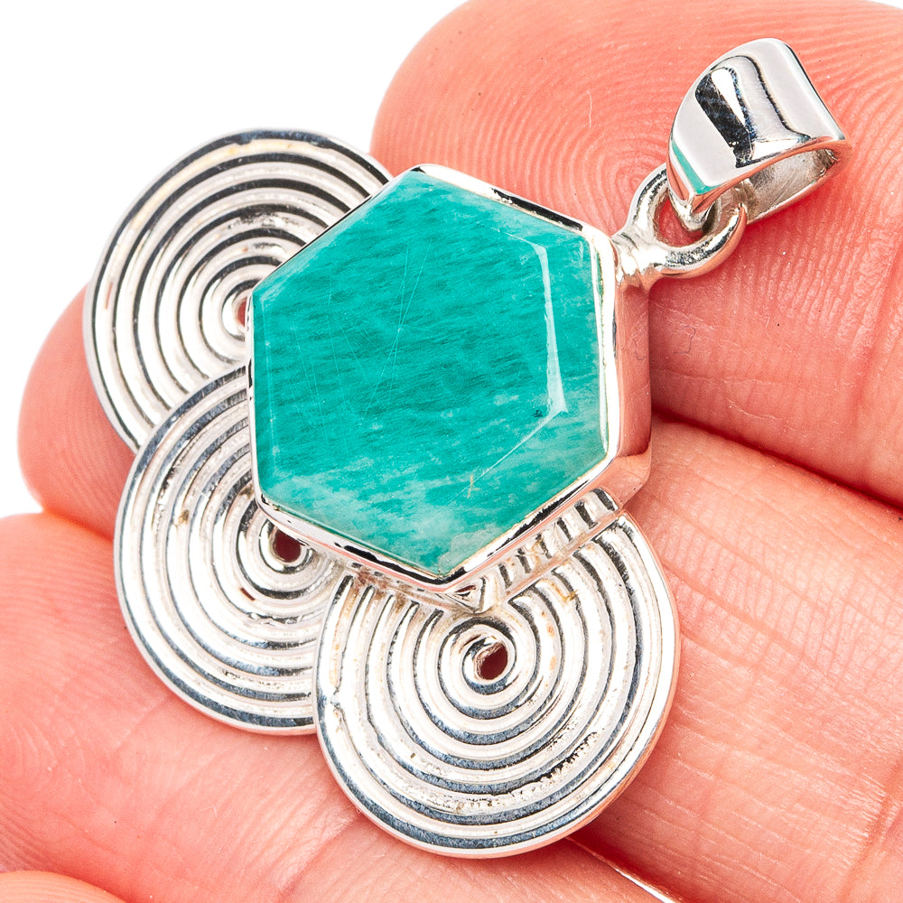 Premium Amazonite Pendant 1 3/8" (925 Sterling Silver) P45006