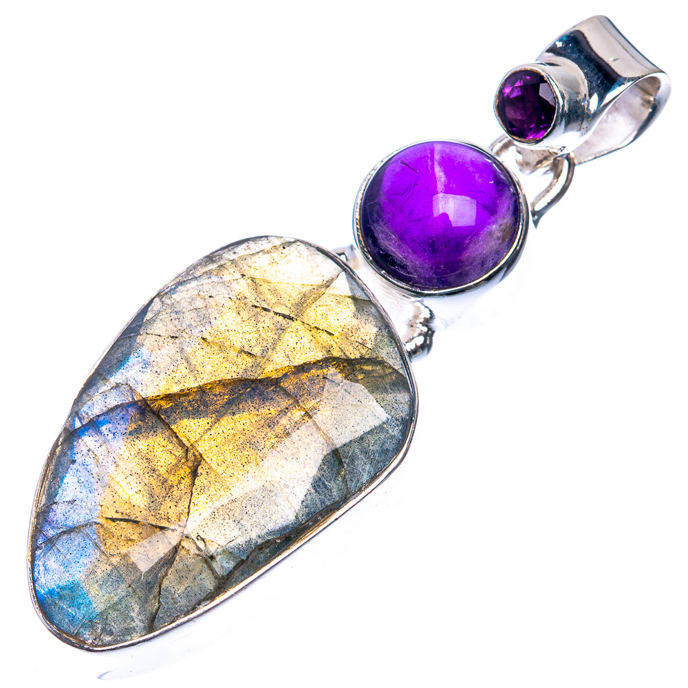 Labradorite, Amethyst 925 Sterling Silver Pendant 1 7/8"