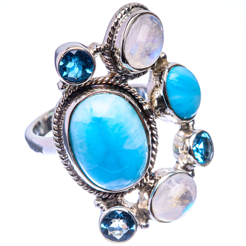 Signature Larimar, Rainbow Moonstone, Blue Topaz Ring Size 7 (925 Sterling Silver) R141686