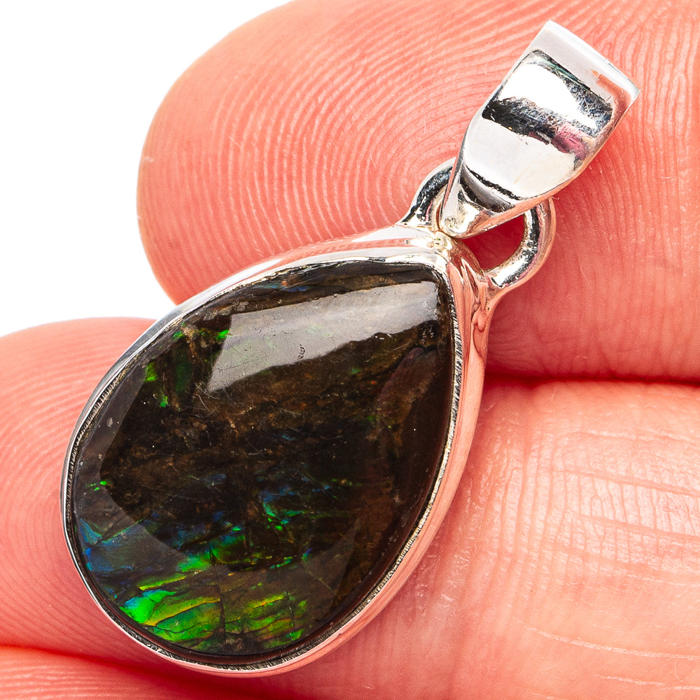 Rare Ammolite Pendant 1 1/8" (.925 Sterling Silver)