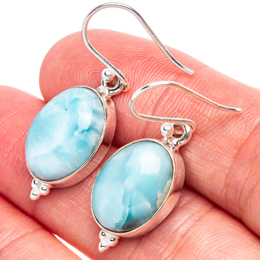 Larimar 925 Sterling Silver Earrings 1 3/8" (925 Sterling Silver) E1952