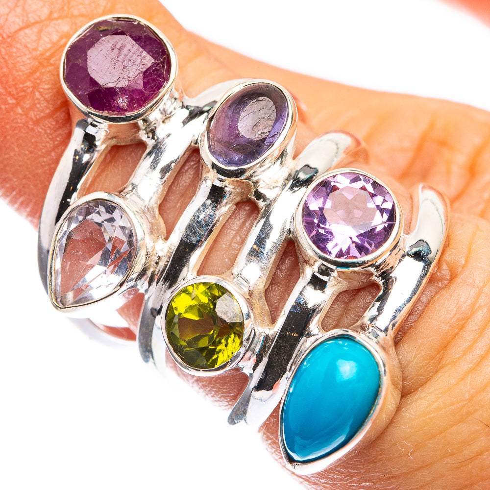 Large Ruby, White Quartz, Tanzanite, Peridot, Amethyst, Sleeping Beauty Turquoise Ring Size 5.75 (925 Sterling Silver) R143168