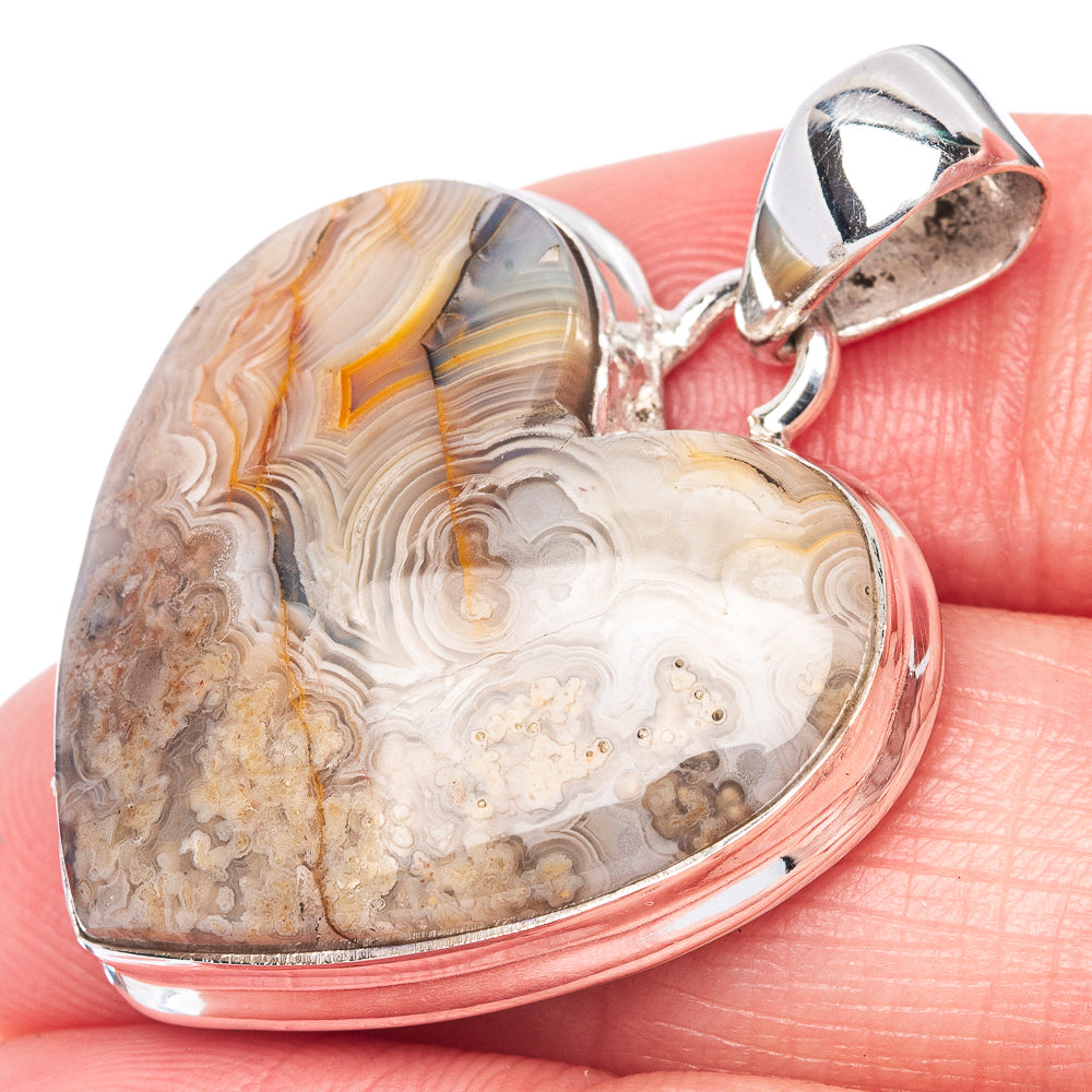 Laguna Agate Heart Pendant 1 3/8" (925 Sterling Silver) P40911