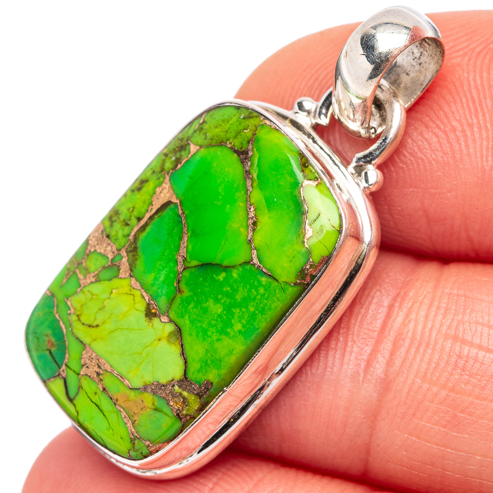 Green Copper Turquoise Pendant 1 3/8" (.925 Sterling Silver)