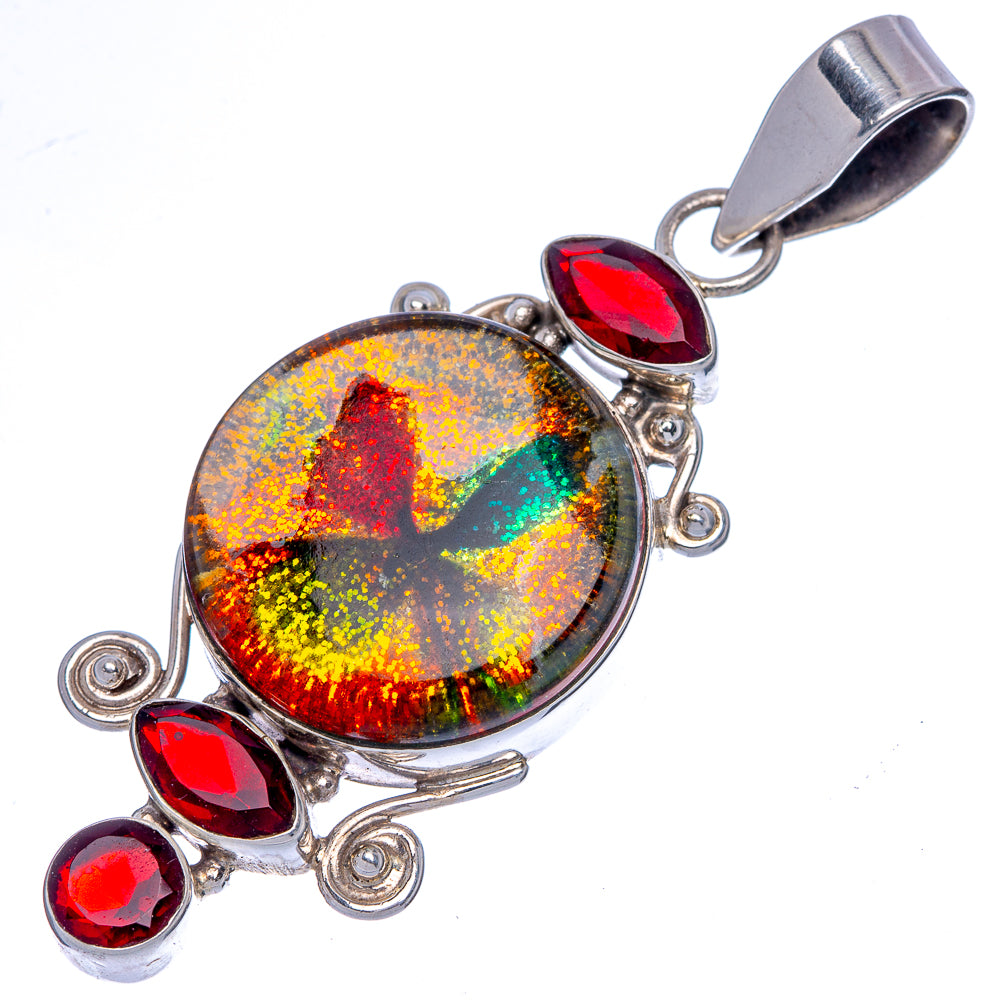 Dichroic Glass, Garnet Pendant 2 3/8" (925 Sterling Silver) P40046