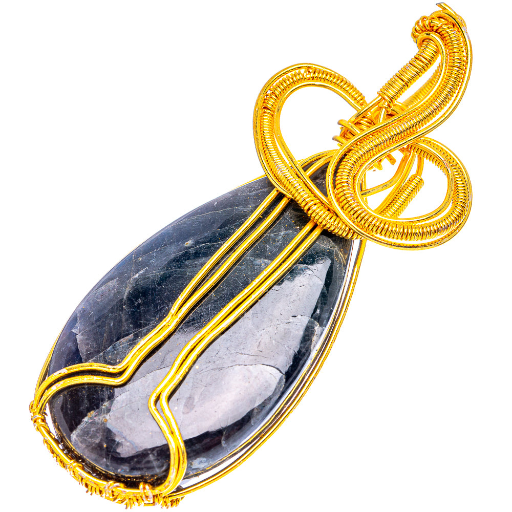 Larvikite Wire Wrap Pendant 2 1/8" (Gold Plated)