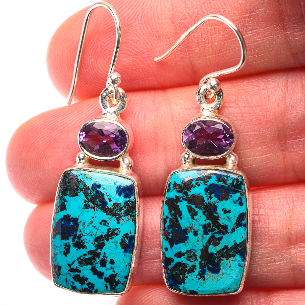 Shattuckite, Blue Topaz Earrings 1 5/8" (925 Sterling Silver) EARR432171