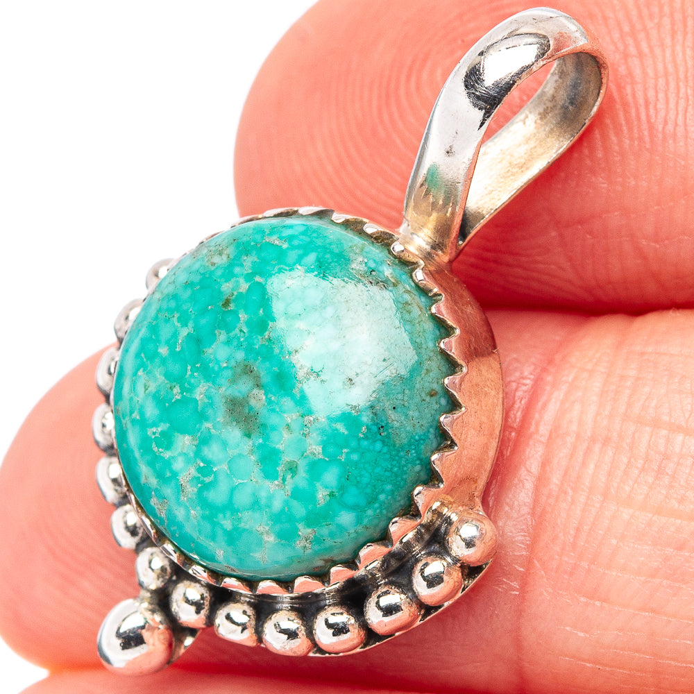 Mohave Turquoise Native Style Pendant 1 1/8" (.925 Sterling Silver)