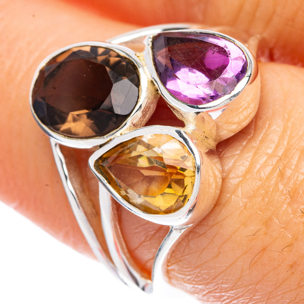 Smoky Quartz, Amethyst, Citrine Ring Size 7 (925 Sterling Silver) R3282