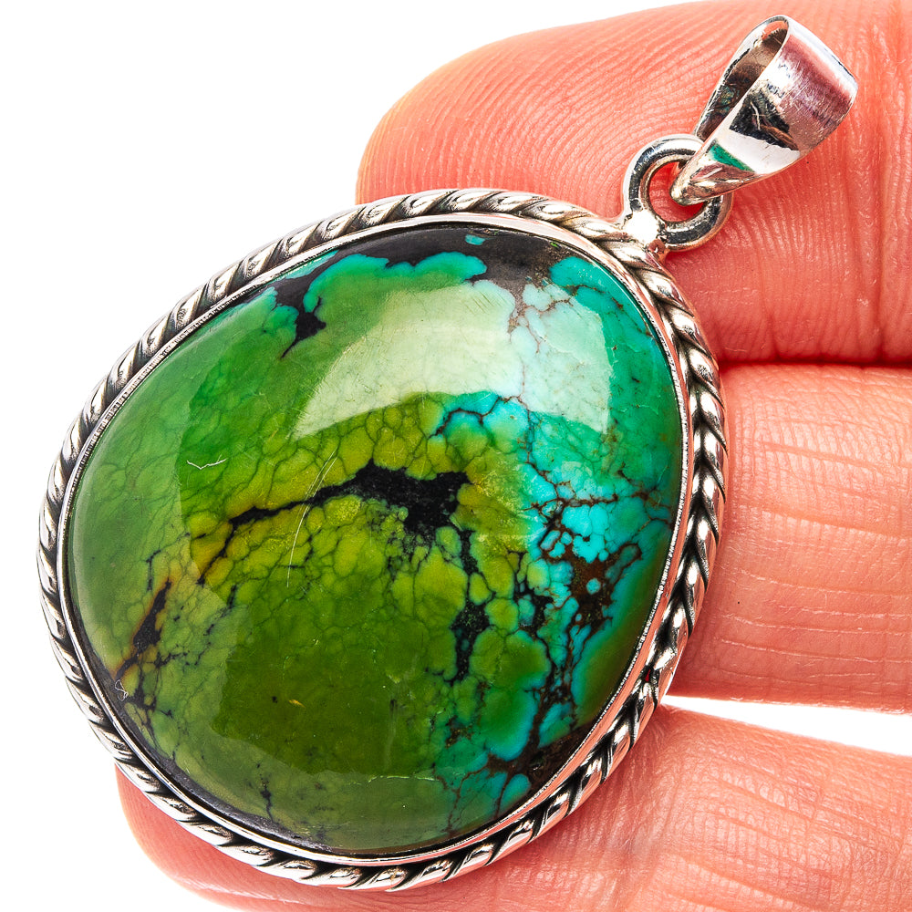 Premium Tibetan Turquoise Pendant 1 3/4" (.925 Sterling Silver)