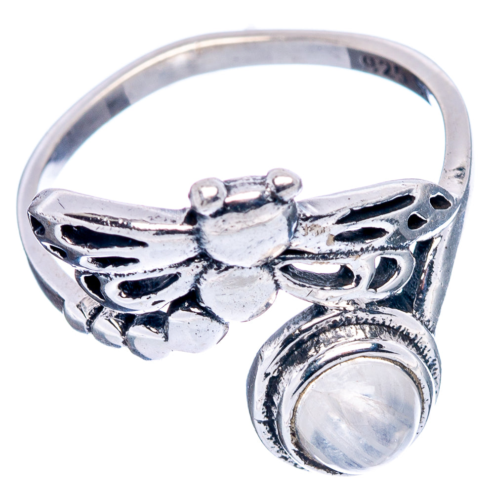 Rainbow Moonstone Dragonfly Dainty Ring Size 6.25 (.925 Sterling Silver)