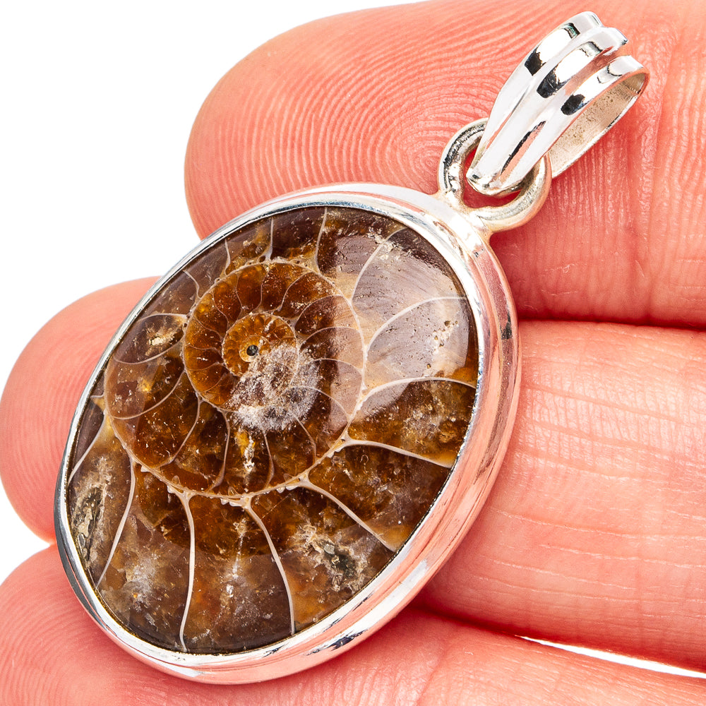 Ammonite Fossil Pendant 1 1/2" (.925 Sterling Silver)