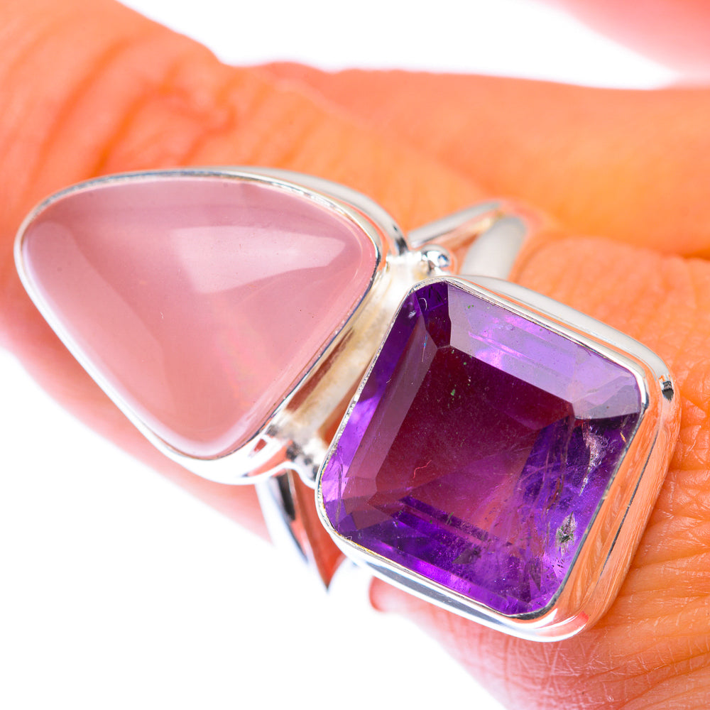 Large Rose Quartz, Amethyst Ring Size 9 (925 Sterling Silver) RING140035