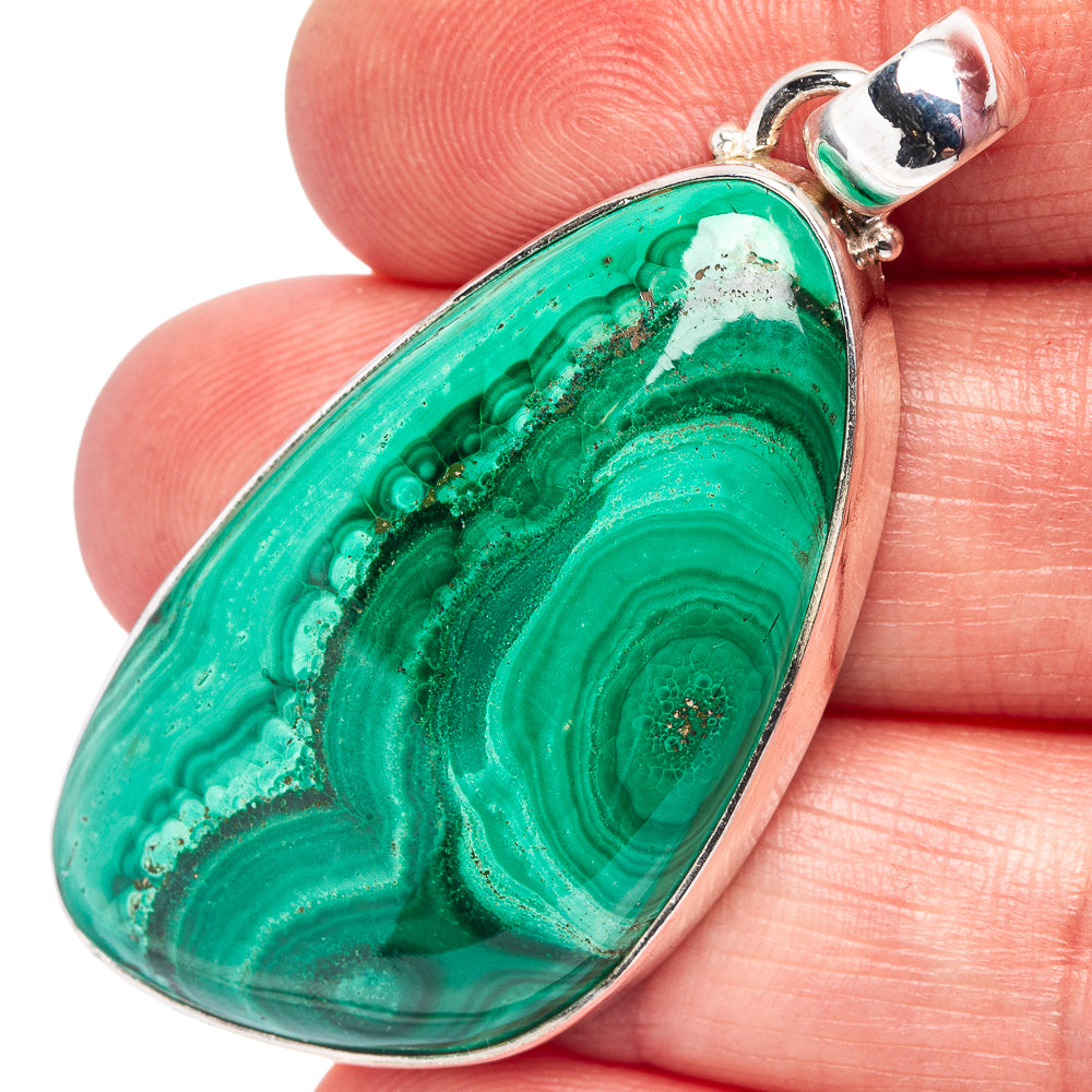 Malachite Pendant 1 7/8" (.925 Sterling Silver)