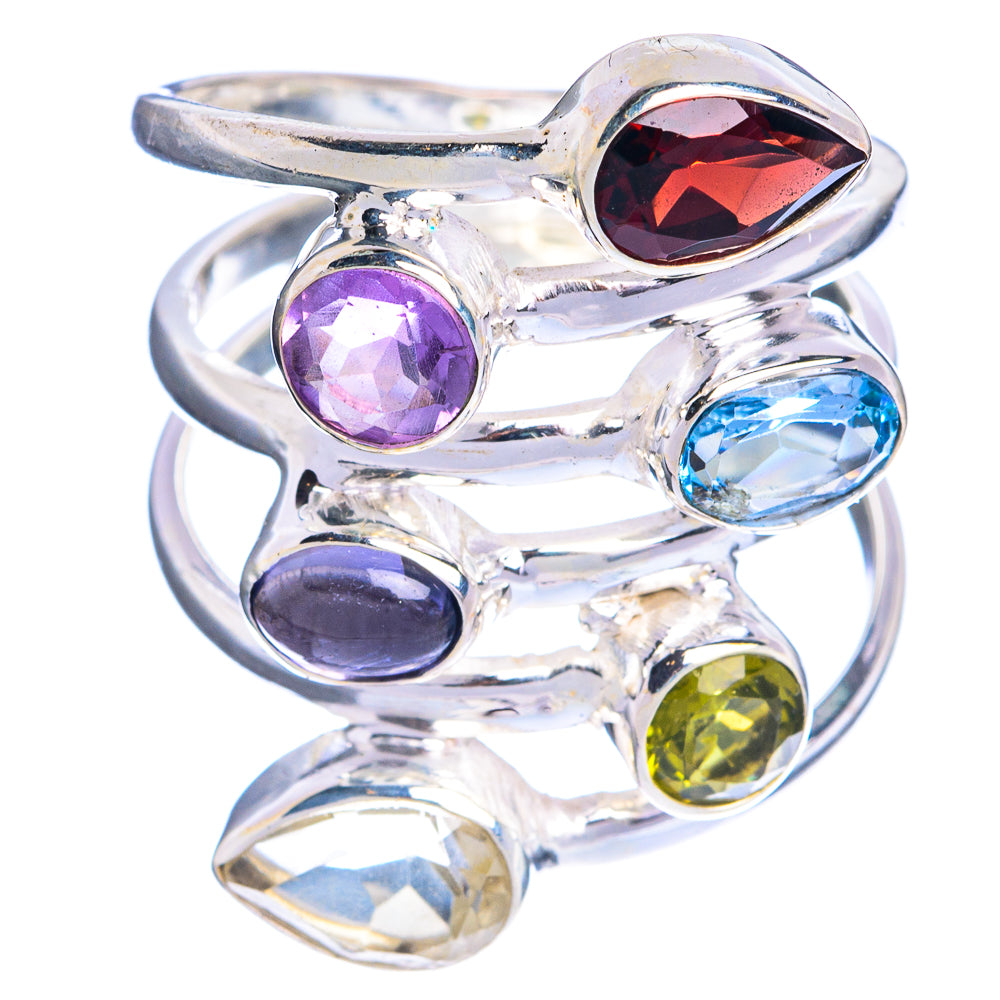 Large Garnet, Amethyst, Blue Topaz, Tanzanite, Peridot, White Quartz Ring Size 8.75 (925 Sterling Silver) R144329