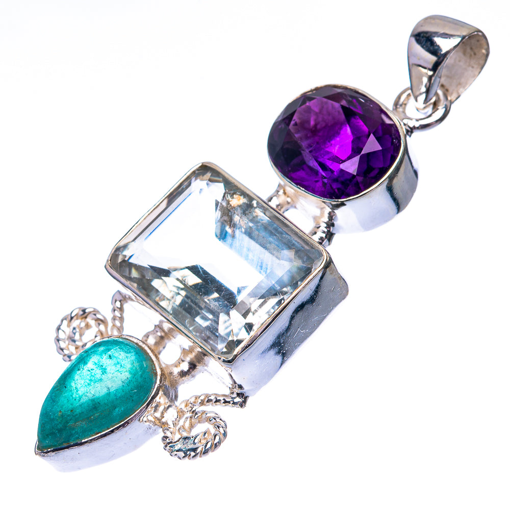 White Quartz, Amethyst, Blue Fluorite 925 Sterling Silver Pendant 2 1/8" (925 Sterling Silver) PD38663