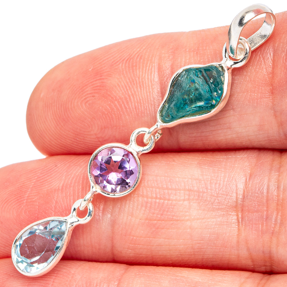 Aquamarine, Amethyst, Blue Topaz Pendant 1 7/8" (925 Sterling Silver) P45508
