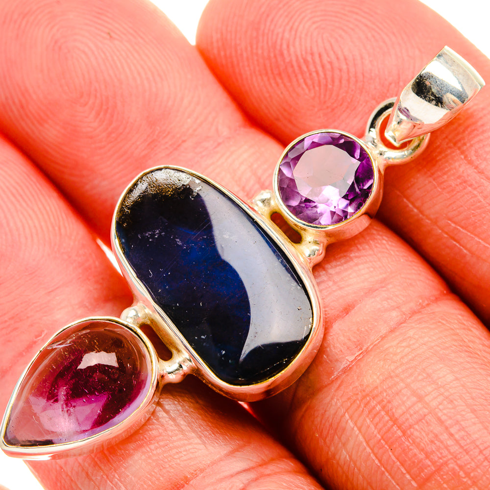 Boulder Opal, Amethyst 925 Sterling Silver Pendant 2" (925 Sterling Silver) PD38422