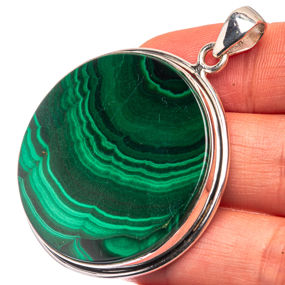 Malachite Coin 925 Sterling Silver Pendant 2" (925 Sterling Silver) PD38624