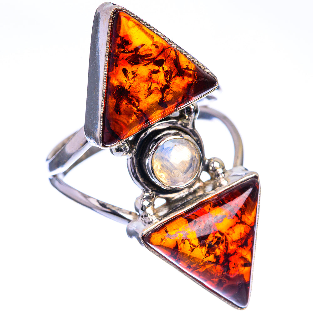 Large Baltic Amber, Rainbow Moonstone Ring Size 8.75 (925 Sterling Silver) RING143336