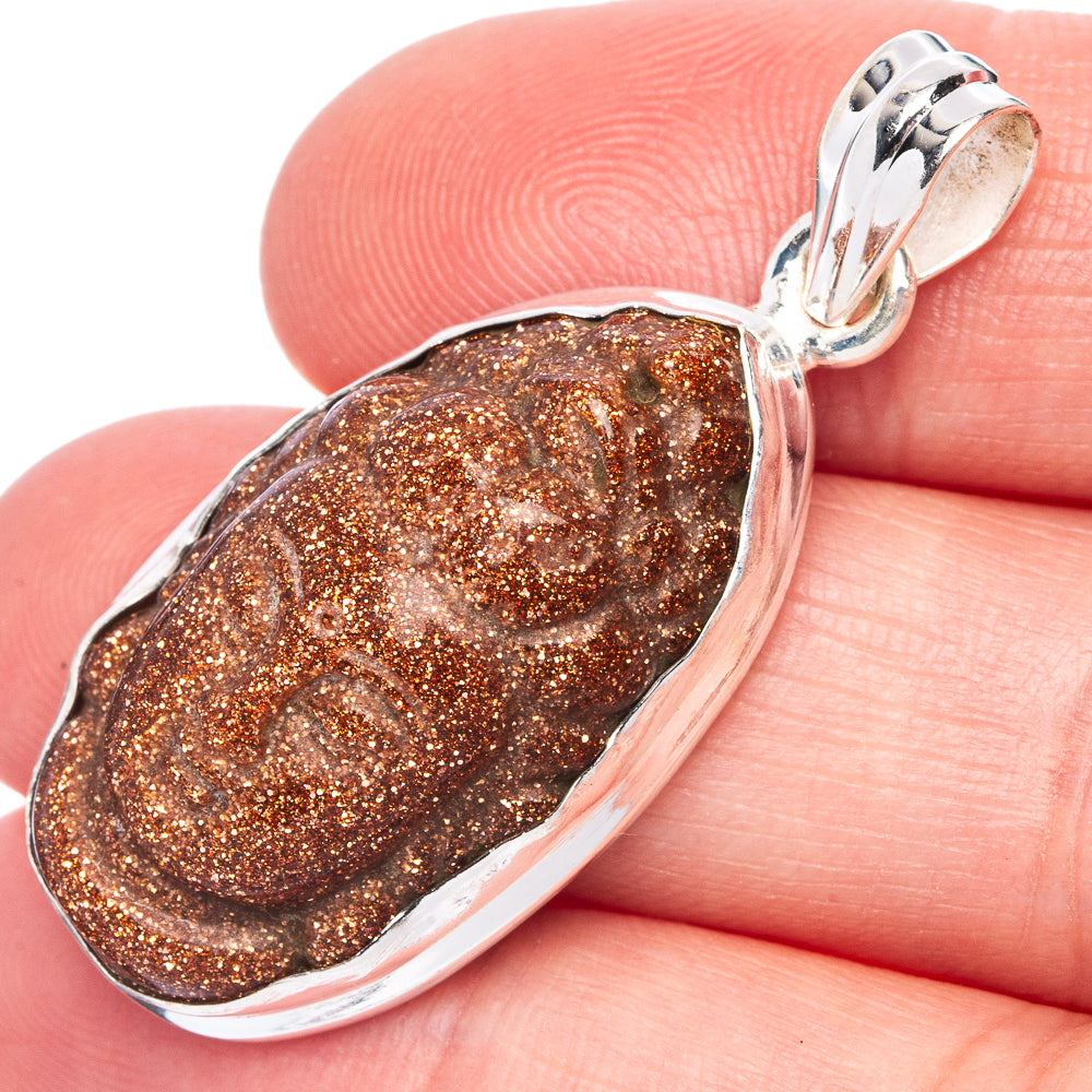 Goldstone Buddha Pendant 1 5/8" (925 Sterling Silver) P40133