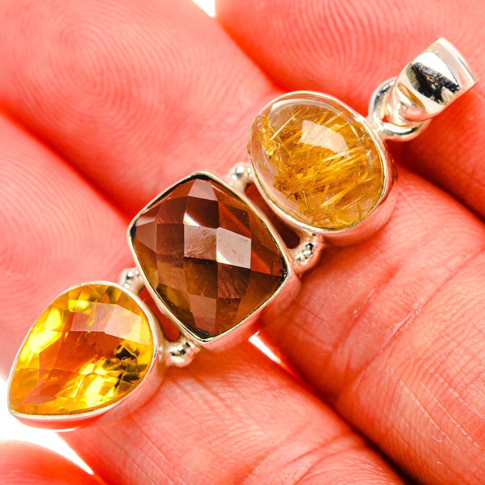 Smoky Quartz, Rutilated Quartz, Citrine Pendant 1 7/8" (925 Sterling Silver) PD38080