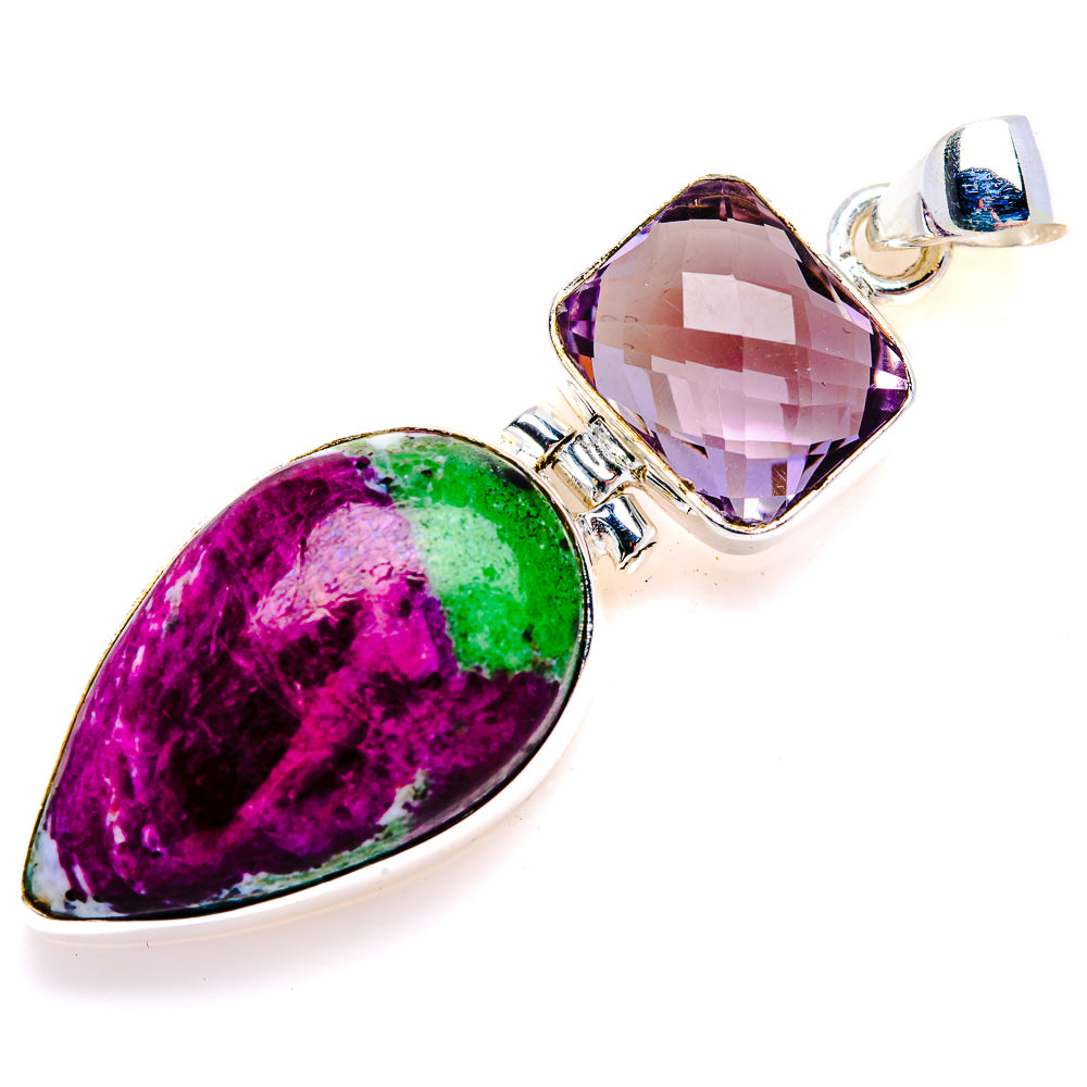 Ruby Zoisite, Amethyst Pendant 2" (925 Sterling Silver) PD38174