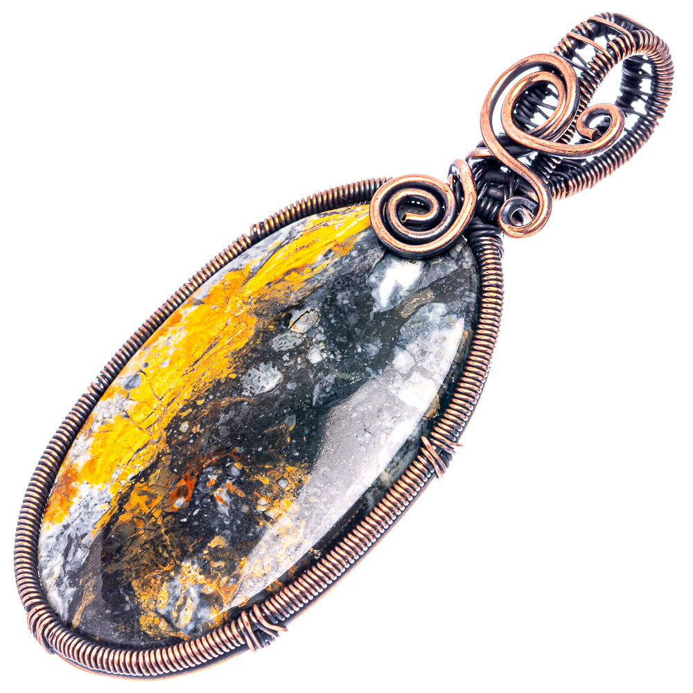 Bumblebee Jasper Wire Wrap Pendant 2 7/8" (Oxidized Copper)