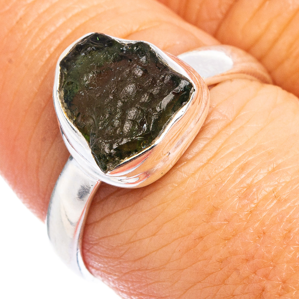 Rare Raw Moldavite Ring Size 8 (.925 Sterling Silver)