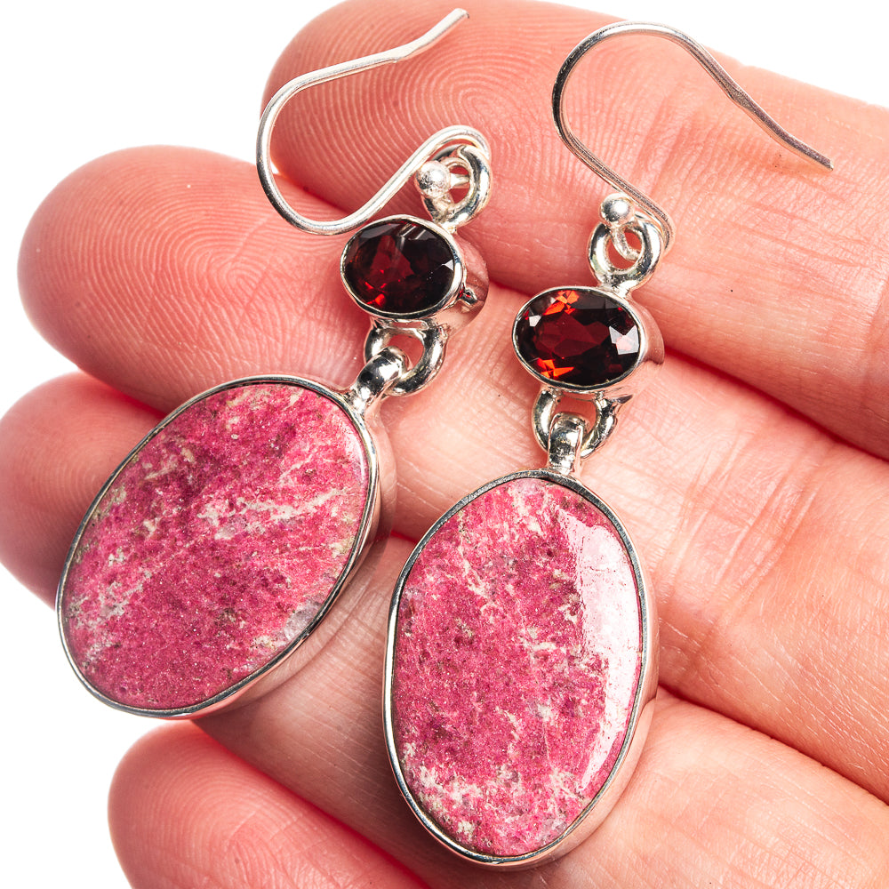 Thulite, Garnet 925 Sterling Silver Earrings 1 7/8"