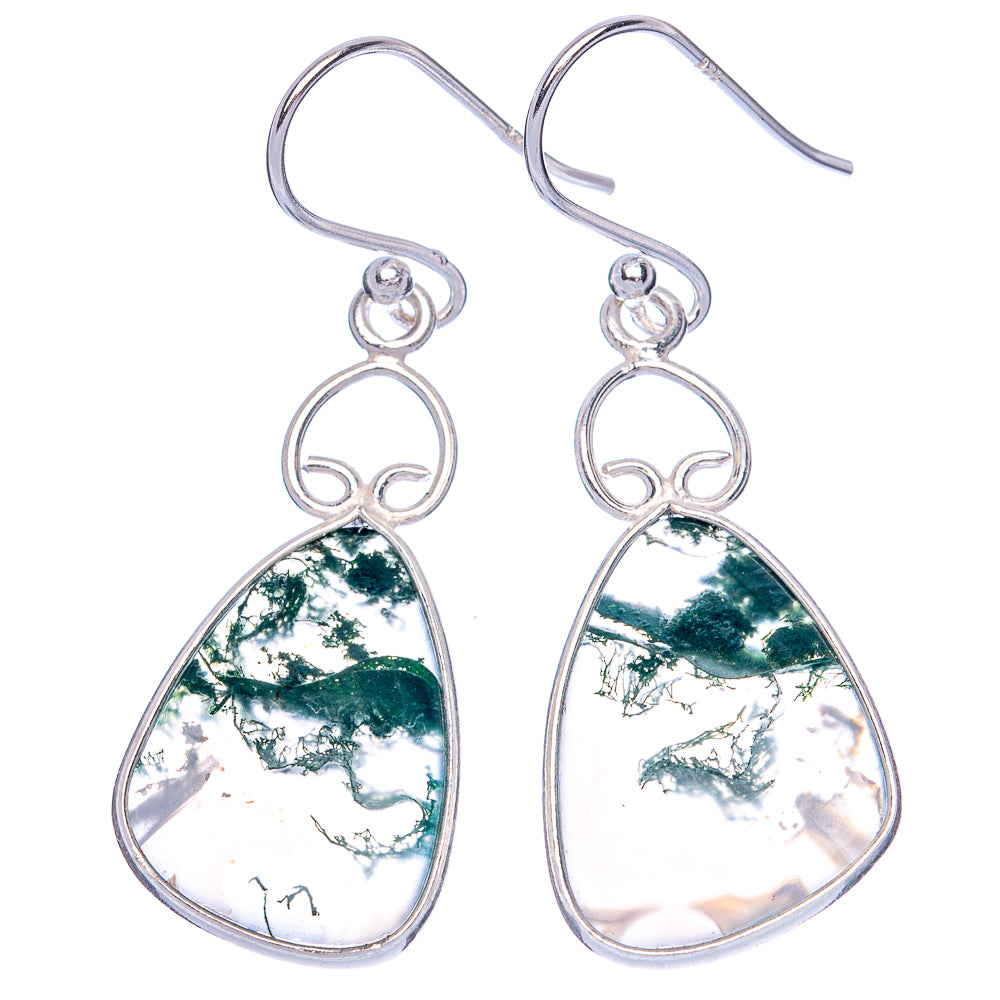 Green Moss Agate Earrings 1 5/8" (925 Sterling Silver) E1243