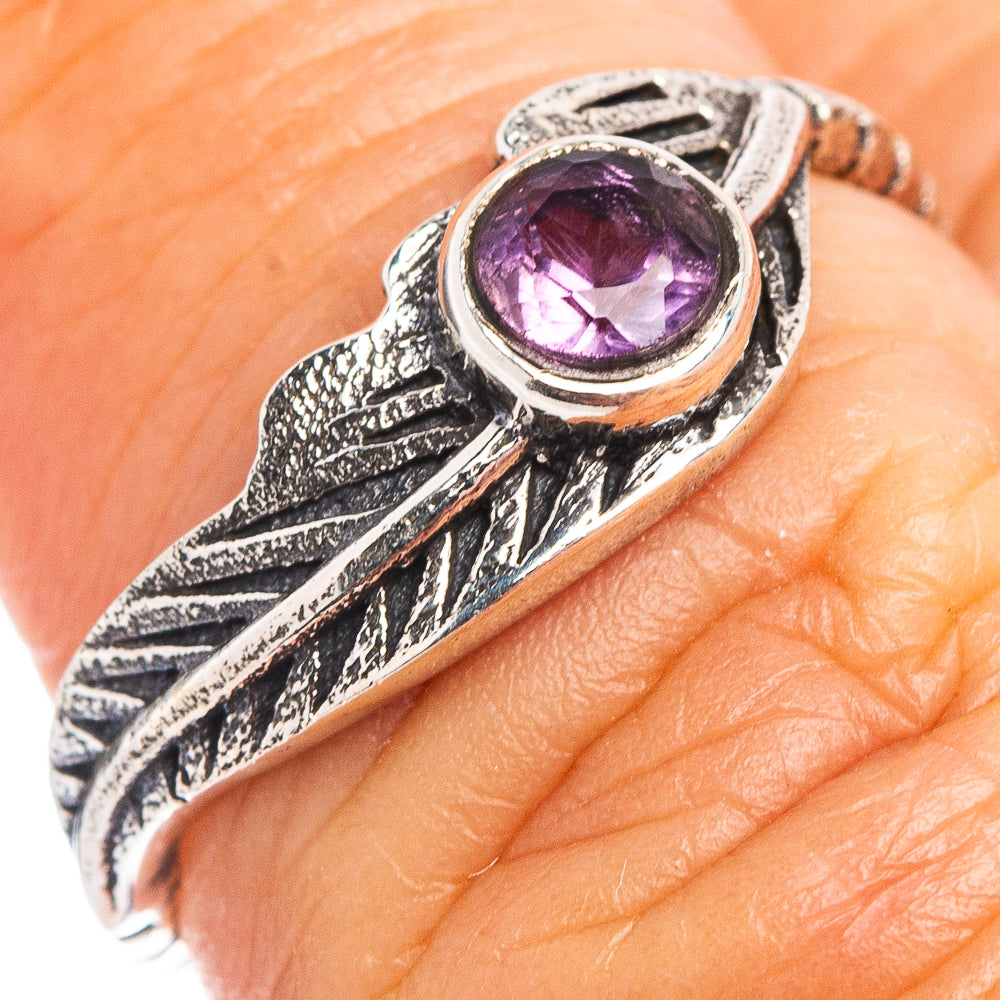 Amethyst Feather Dainty Ring Size 6 (.925 Sterling Silver)