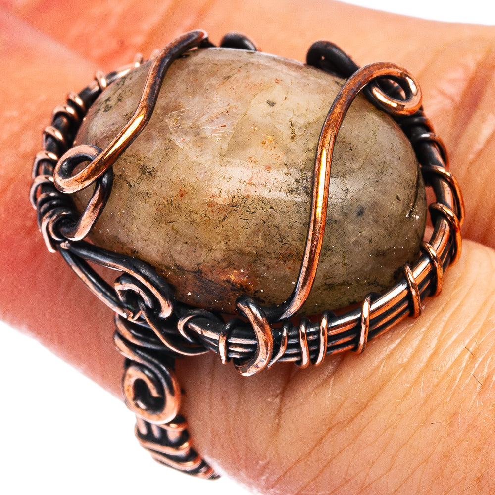 Sunstone Wire Wrap Ring Size 5.25 (Oxidized Copper)
