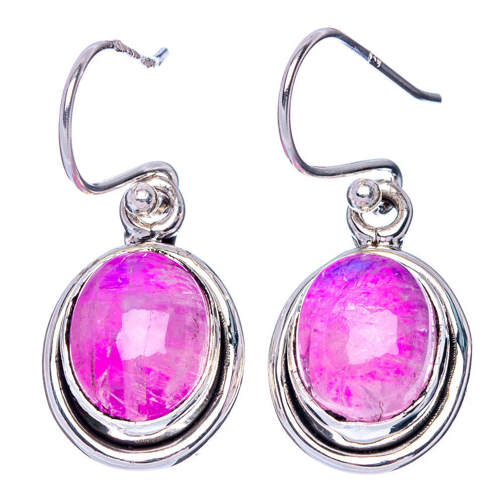 Pink Moonstone Earrings 1 1/8" (925 Sterling Silver) E1411